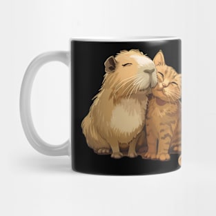 Capybara and Cat Best Friends Cuddling Mug